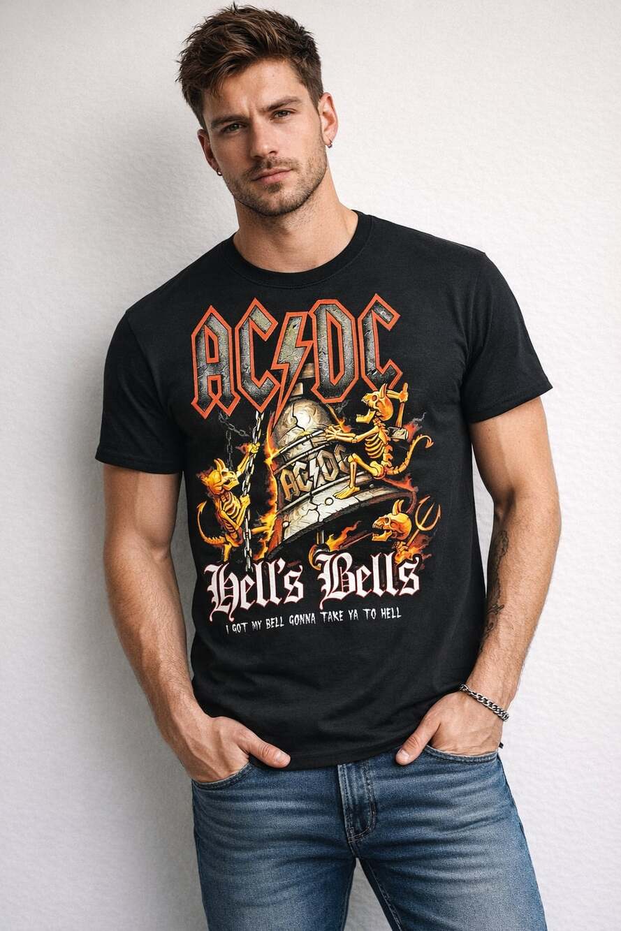 New AC/DC Hell's Bells Graphic Band T-Shirt
